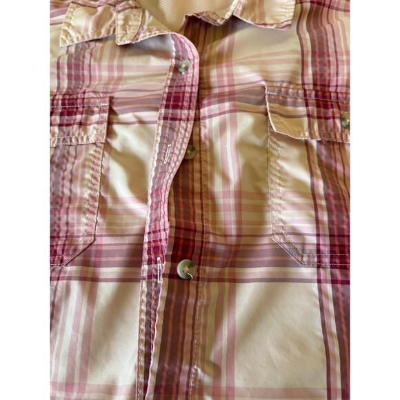 Eddie Bauer Ladies Short Sleeve Adventure Top, Peach Starling Plaid XL - Picture 6 of 16